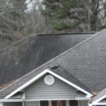 Unsightly black streaks, aka Gloecapsa Magma, on a roof before treatment by Roof Shield.